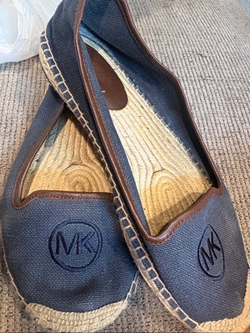 Michael Kors Navy and Brown Canvas Espadrille Slip-Ons